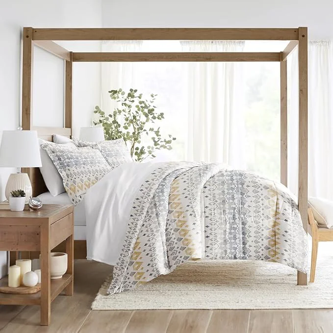 LINENS amp HUTCH Comforter Set Patterned Microfiber All Season Down- Ultra Soft Bedding in Mayan Stamp – Twin TwinXL Mayan Stamp Gray Original
