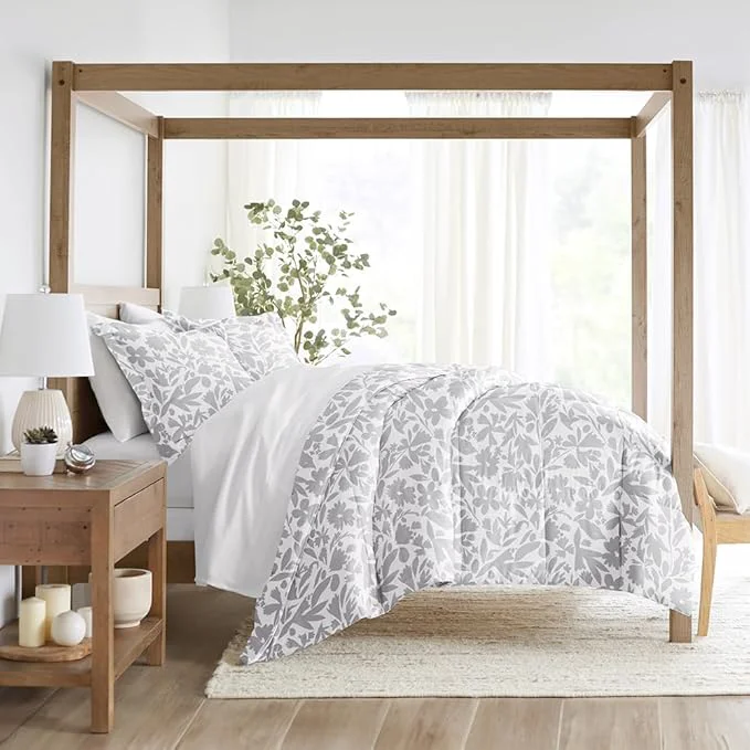 Powerful LINENS amp HUTCH Comforter Set Patterned Microfiber All Season Down- Ultra Soft Bedding in Abstract Garden – Twin TwinXL Abstract Garden Light Gray Clean