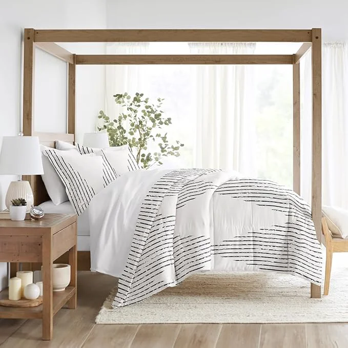 High-Grade LINENS amp HUTCH Comforter Set Patterned Microfiber All Season Down- Ultra Soft Bedding in Diamond Stripe – King Cal-King Diamond Stripe Gray Natural