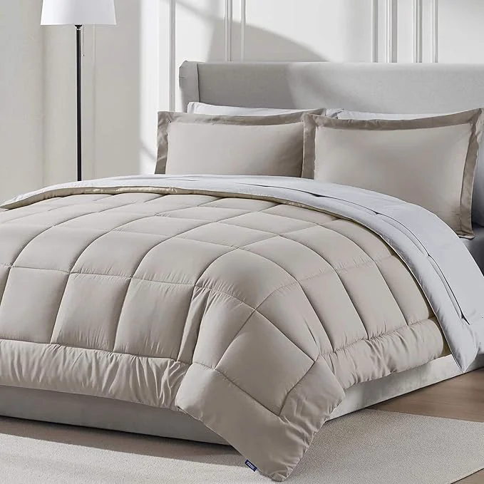 Excellent Nestl 7 Piece King Comforter Set – Linen Reversible Bed in a Bag – Complete King Size Bedding Set with Sheets Pillowcases and Shams Sustainable