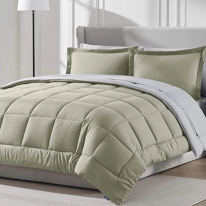 Refined Nestl 7 Piece Full Comforter Set – Light Sage Reversible Bed in a Bag – Complete Full Size Bedding Set with Sheets Pillowcases and Shams Elite