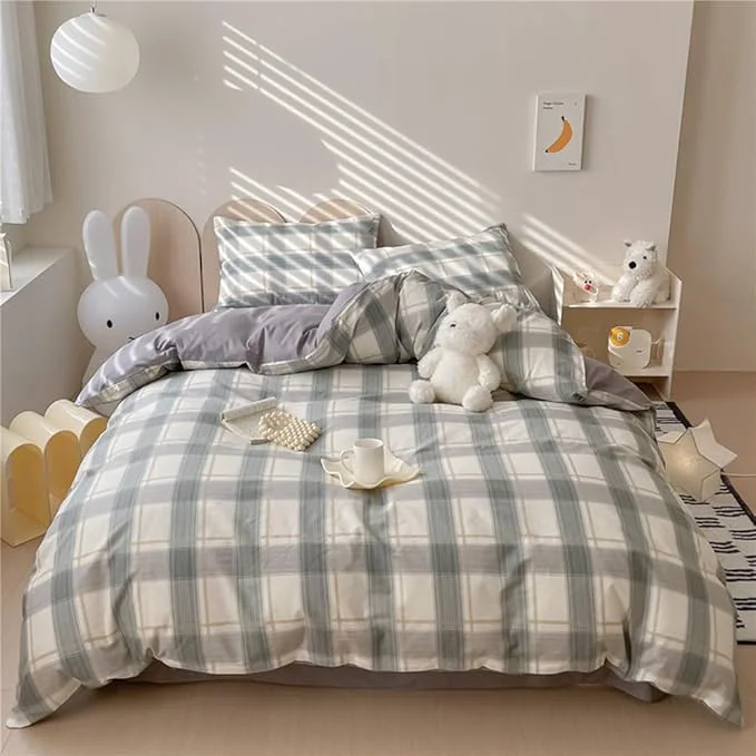 Exceptional VM VOUGEMARKET Plaid Bedding Comforter Set King Green Grid Down Comforter with 2 Pillowcases Modern Men Boy 39 s Quilt Set Luxury