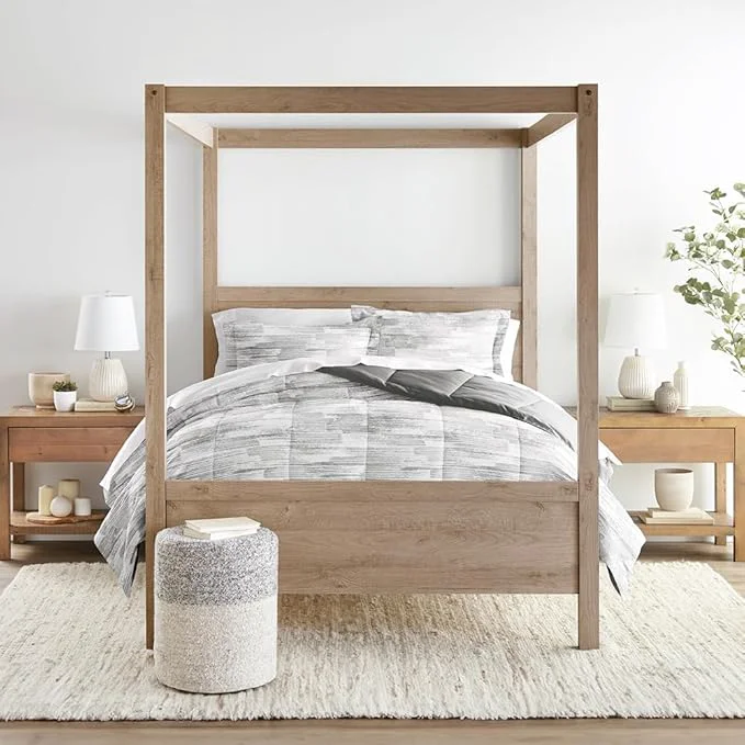 High-End LINENS amp HUTCH Comforter Set Patterned Microfiber All Season Down- Ultra Soft Bedding in Textured Stripe – King Cal-King Textured Stripe Gray Reliable