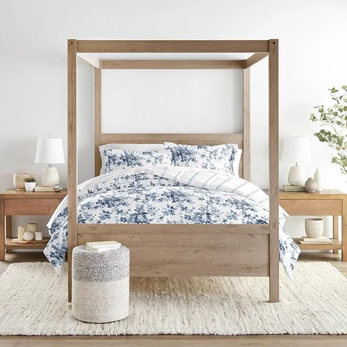 Fine LINENS amp HUTCH Comforter Set Patterned Microfiber All Season Down- Ultra Soft Bedding in Cabbage Rose Stripe – King Cal-King Cabbage Rose Stripe Stone First-Class