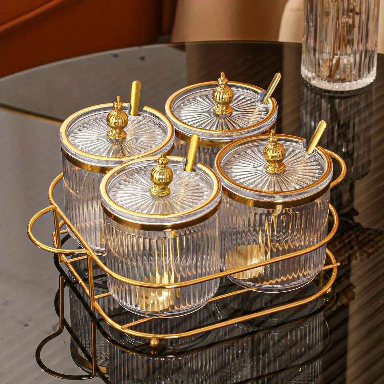 Environmentally Friendly Spice Jars – Glass Golden Lid Set Green