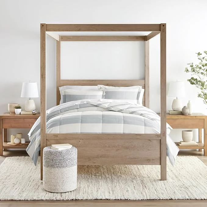 Outstanding LINENS amp HUTCH Comforter Set Patterned Microfiber All Season Down- Ultra Soft Bedding in Distressed Stripe – Twin TwinXL Distressed Stripe Light Blue Specialty