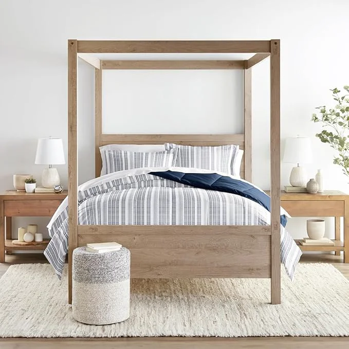 Classic LINENS amp HUTCH Comforter Set Patterned Microfiber All Season Down- Ultra Soft Bedding in Farmhouse Dreams – Twin TwinXL Farmhouse Dreams Navy Long-Lasting