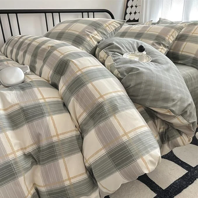 Prestigious VM VOUGEMARKET Green Gingham Comforter Set Full 3 Pieces Plaid Comforter with 2 Pillowcases for Men Boys Simple Modern Bedding Set 80 quot x90 quot Proven