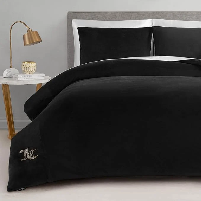 Optimized Juicy Couture Black Velour King Comforter Set – 3 Piece Luxury Bedding Ensemble Elite