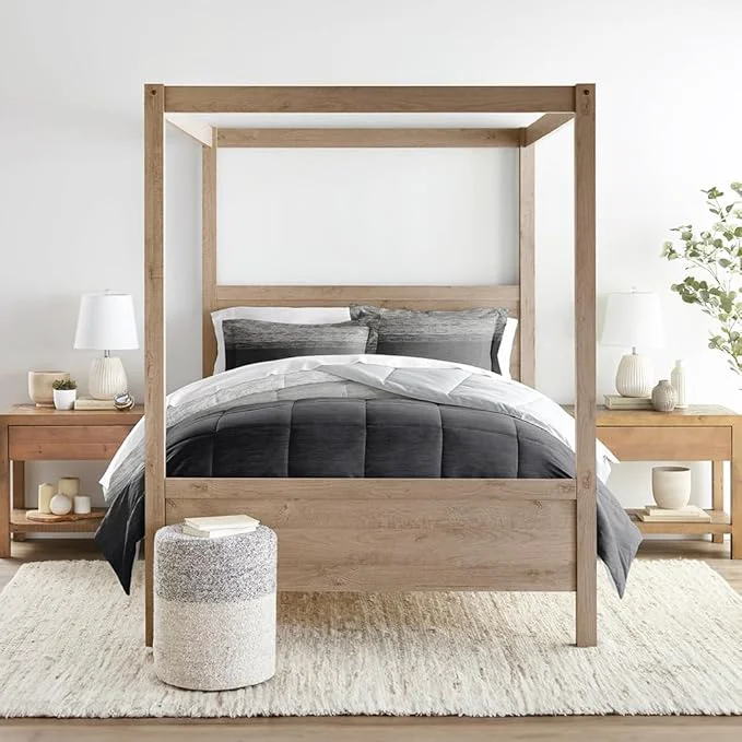 Sustainable LINENS amp HUTCH Comforter Set Patterned Microfiber All Season Down- Ultra Soft Bedding in Ombre – Full Queen Ombre Gray Fine