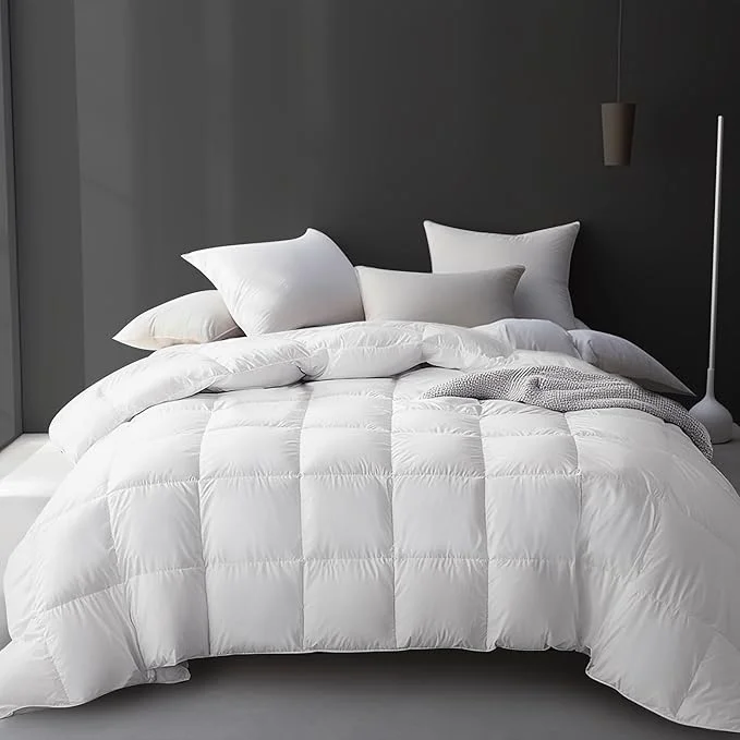 Green Hotel Grand Luxury White Goose Feather Down Fiber Comforter King Size Cotton Ultra Soft Duvet Insert King Hotel Hypoallergenic Extra Warmth Bedding Comforter White 106×90 Inch Long-Lasting
