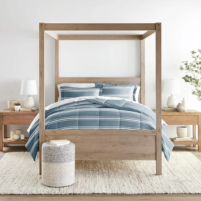 Classic LINENS amp HUTCH Comforter Set Patterned Microfiber All Season Down- Ultra Soft Bedding in Soft Stripe – Twin TwinXL Soft Stripe Light Blue Refined
