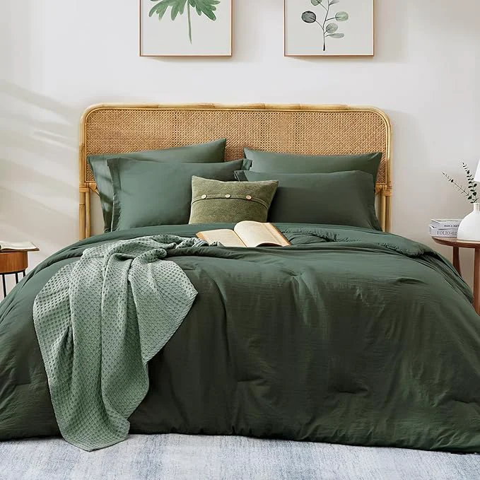 Crafted WRENSONGE Super King Plus Comforter Set – 7 Pieces Deep Green Soft Bed in a Bag Super King Plus with Fitted Sheet Flat Sheet 2 Pillow Shams and 2 Pillowcases- Warm Bedding Sets for All Season Top-Quality