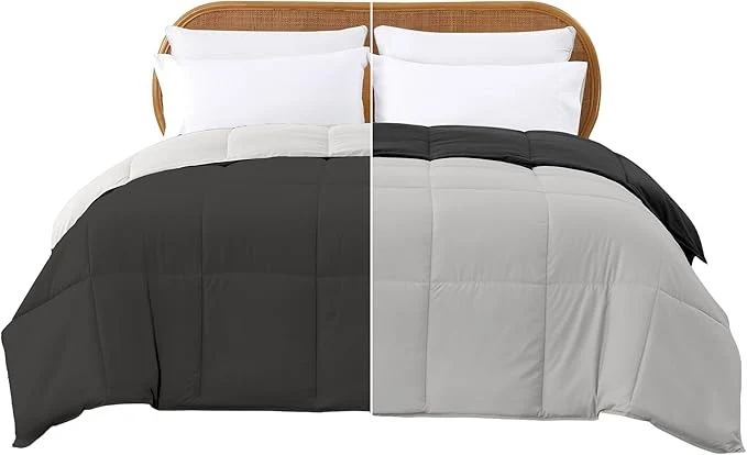Practical Modern Threads Down Reversible Comforter Dark Gray Gray Queen Optimized