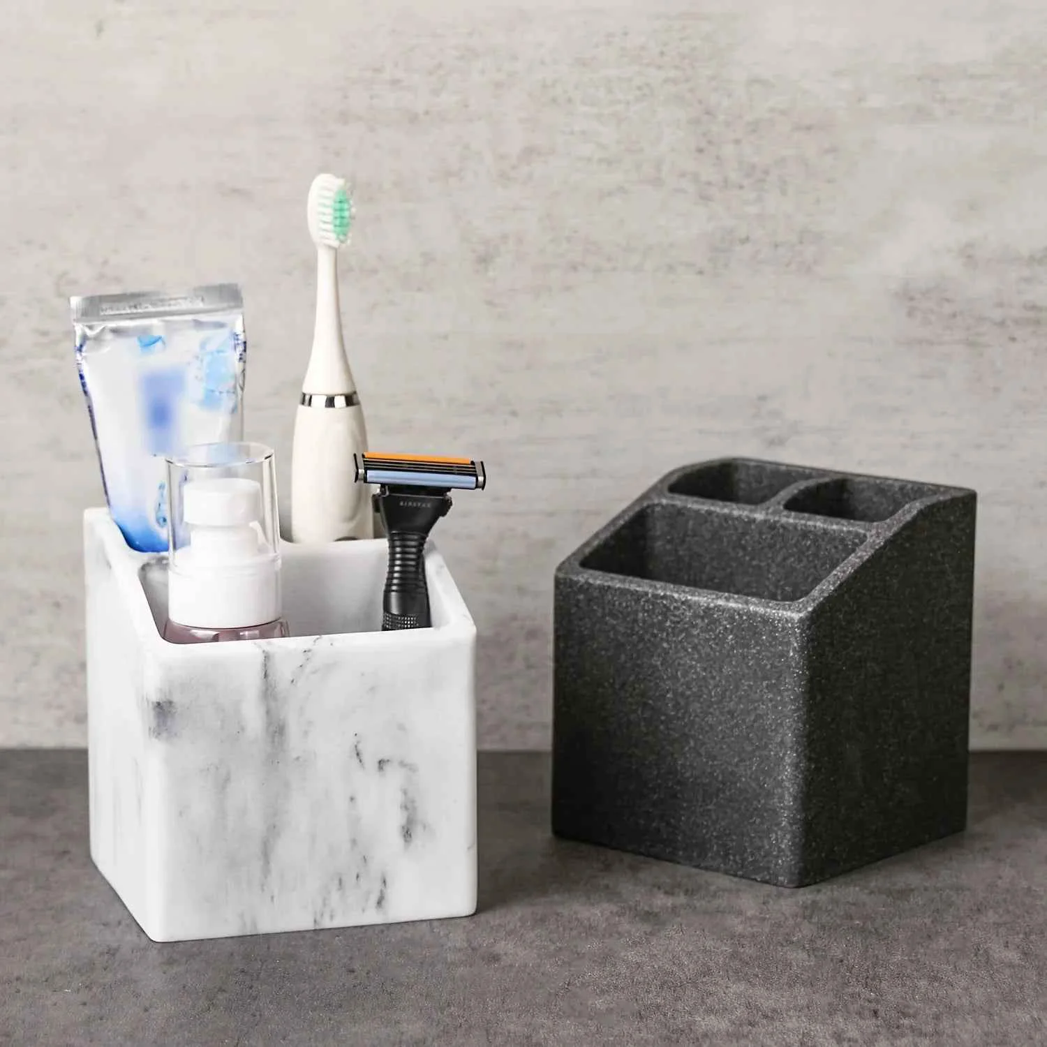 Elite 3-Slot Toothbrush Holder with Drain Hole – Durable Resin Bathroom Organizer for Toothpaste amp Toothbrushes standing Vanity Stand for Shower Countertop Office – Space-Saving Makeup Brush amp Stationery Storage Toothbrush Verified