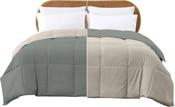 Exceptional Modern Threads Down Reversible Comforter Sage Green Cream Twin Reusable