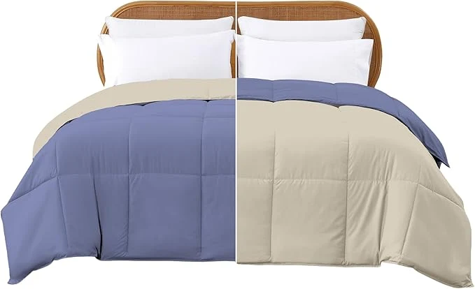Solid Modern Threads Down Reversible Comforter Blue Cream Twin Breathable