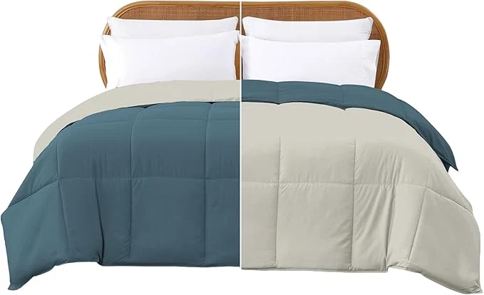 Quality Modern Threads Down Reversible Comforter Teal Beige King Sustainable