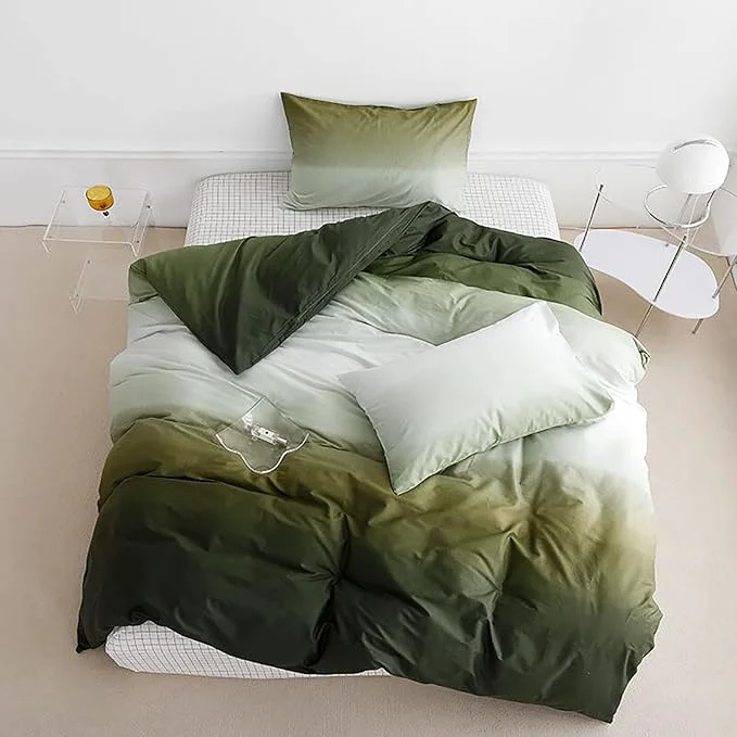 Clean Cottonight Army Green Gradient Comforter Set Twin Dark Green and Grey Bedding Comforter Set Modern Gradient Aesthetic Blanket Quilts Cotton Modern Soft Breathable Blackish Green 3 Piece Bedding Set Traditional