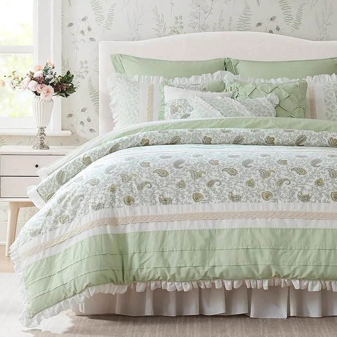 Fashionable Madison Park King Comforter Set Cottage Cotton Comforter for King Size Bed All Season Lightweight King Cotton Bedding Include Shams Bedskirt amp Décor Pillows Dawn King Sage Green 9 Piece Original