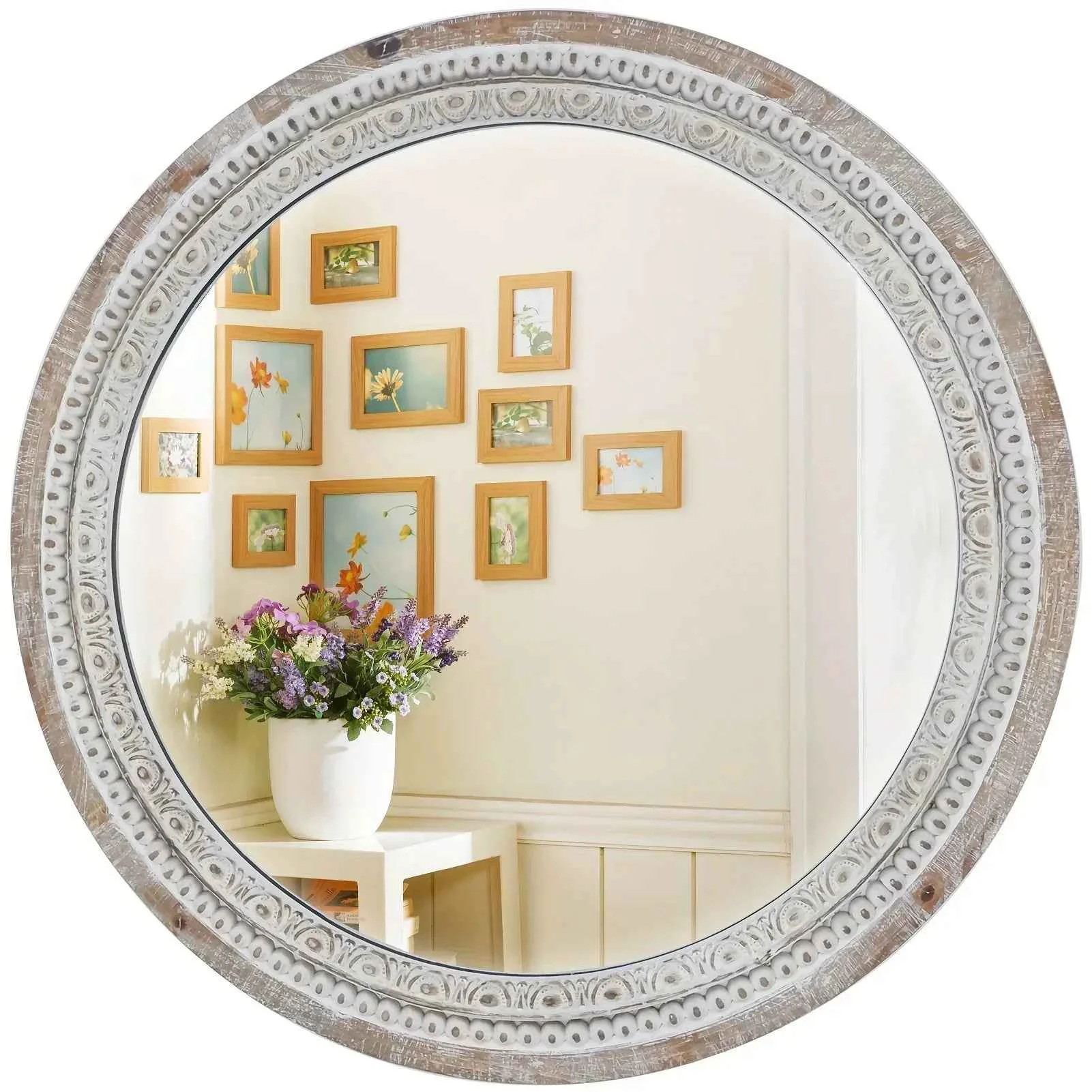 Original Design Mirror – Distressed Wood White Round Premium