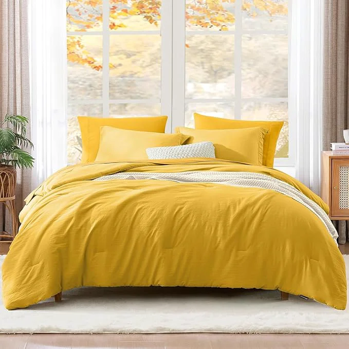 Proven WRENSONGE King Size Comforter Set- 7 Pieces Soft Yellow Bed in a Bag with Fitted Sheet Flat Sheet 2 Pillow Shams and 2 Pillowcases- King Bedding Set for All Season Recyclable