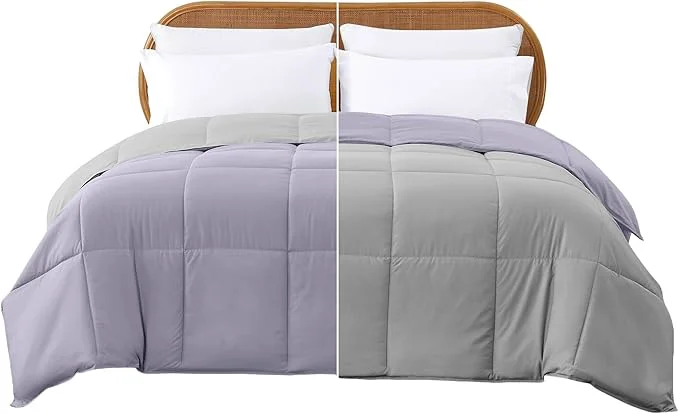 Smooth Modern Threads Down Reversible Comforter Purple Silver Twin User-Friendly