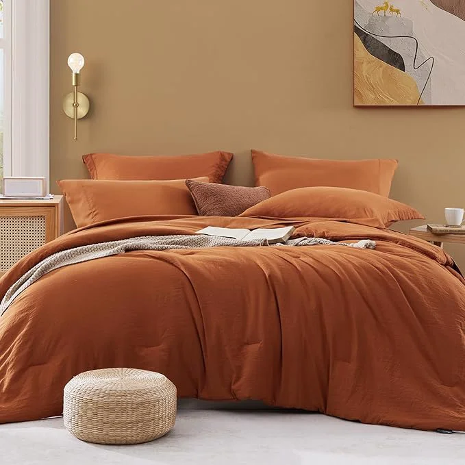 Responsible WRENSONGE Twin Comforter Set- 5 Pieces Burnt Orange Bed in a Bag All Season Twin XL Bedding Sets with 1 Fitted Sheet 1 Flat Sheet 1 Pillow Sham and 1 Pillowcase Convenient
