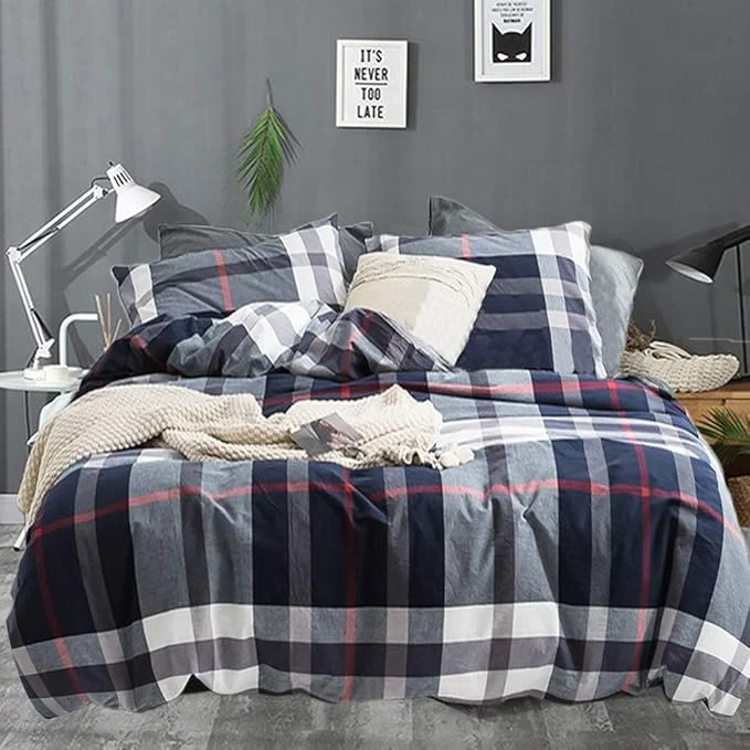 Unique Cottonight Navy Plaid Comforter Set Queen Blue Buffalo Gingham Comforter Lightweight Blue Checkered Bedding Set with Microfiber Fill Soft Comfy Organic