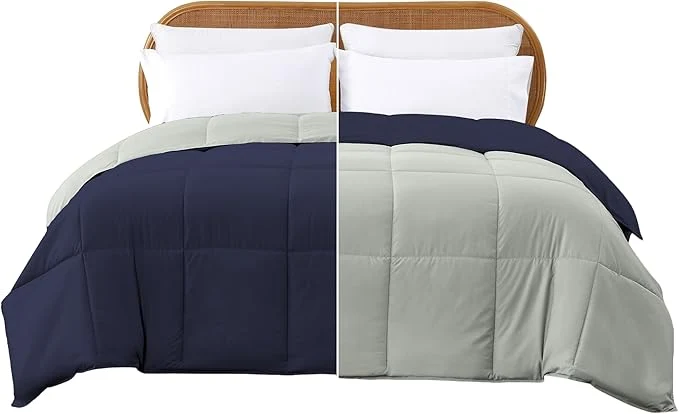 High-Grade Modern Threads Down Reversible Comforter Navy Silver Queen Functional