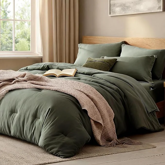 Official WRENSONGE Twin XL Comforter Set 5-Piece Olive Green Bedding Collection with Sheets and Pillowcases Elegant