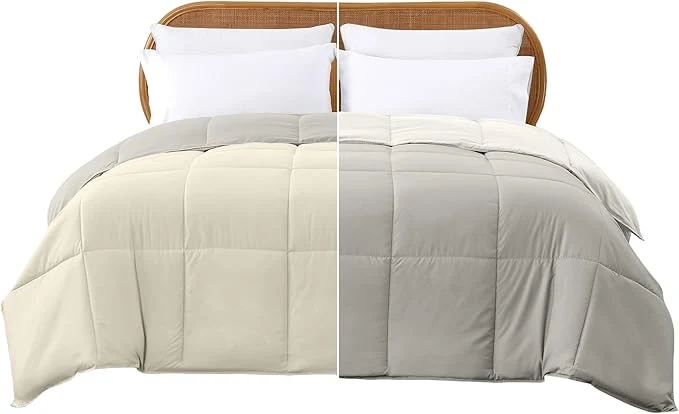 Elite Modern Threads Down Reversible Comforter Ivory Taupe California King Casual