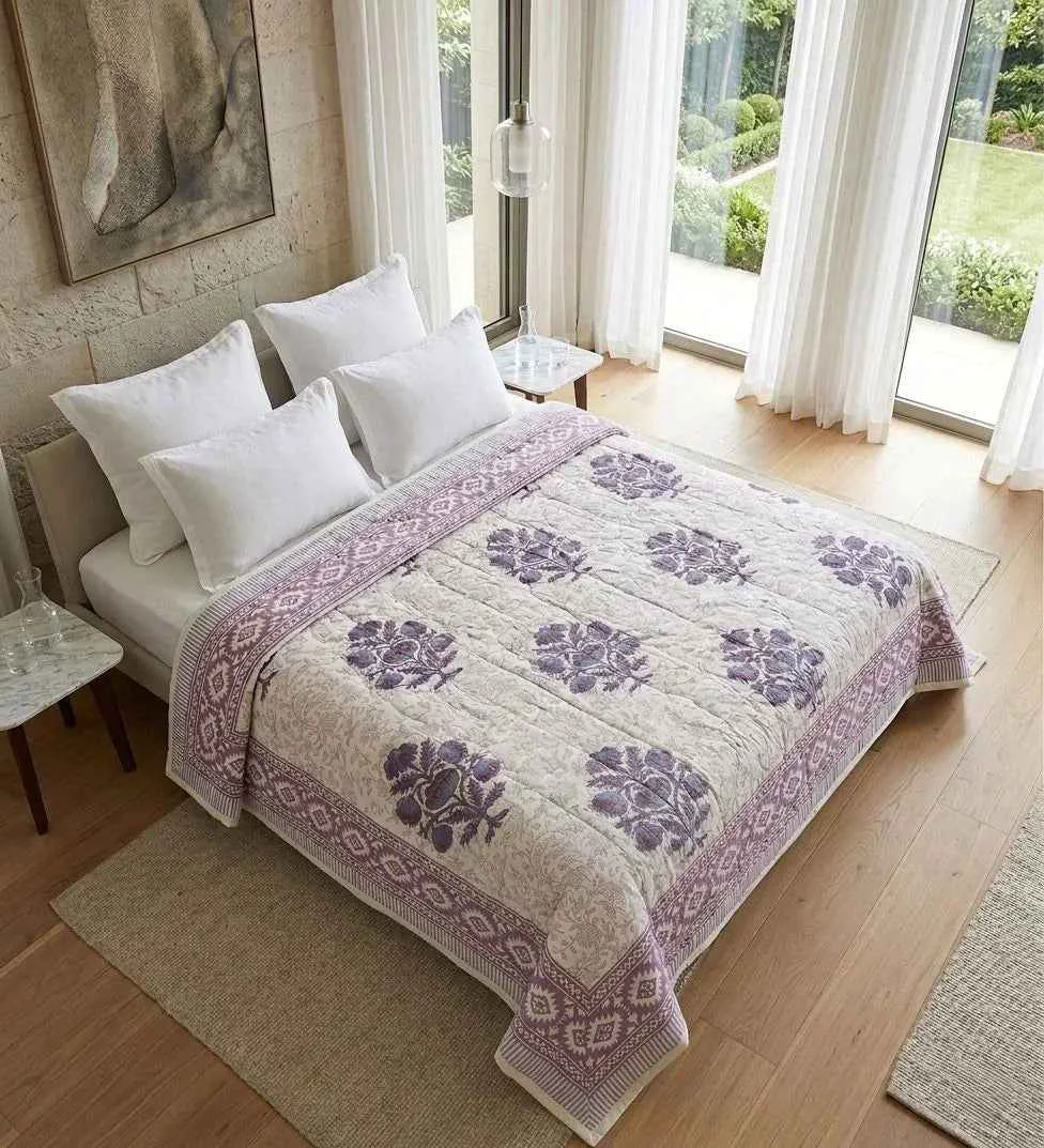 Versatile Cotton Muslin Reversible Comforter Hypoallergenic Jaipur Hand Block Print Original