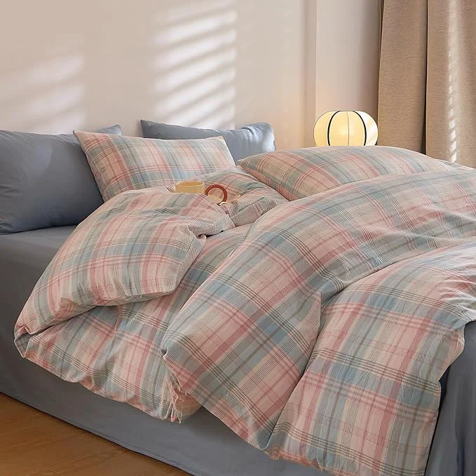 Exceptional Plaid Comforter Twin XL Soft Washed Cotton Bedding Set Down Fluffy Boho Machine Washable Bedding Comforter Sets Cute Aesthetic Puffy Rustic Bed Comforter with 2 Pillowcases Relaxed