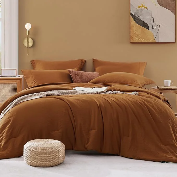 Breathable WRENSONGE Super King Plus Comforter Set- 7 Pieces Terracotta Bed in a Bag Super King Plus with Fitted Sheet Flat Sheet 2 Shams and 2 Pillowcases- Warm Bedding Sets for All Season Top-Quality