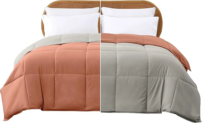 Selected Modern Threads Down Reversible Comforter Orange Rust Beige Queen Smooth