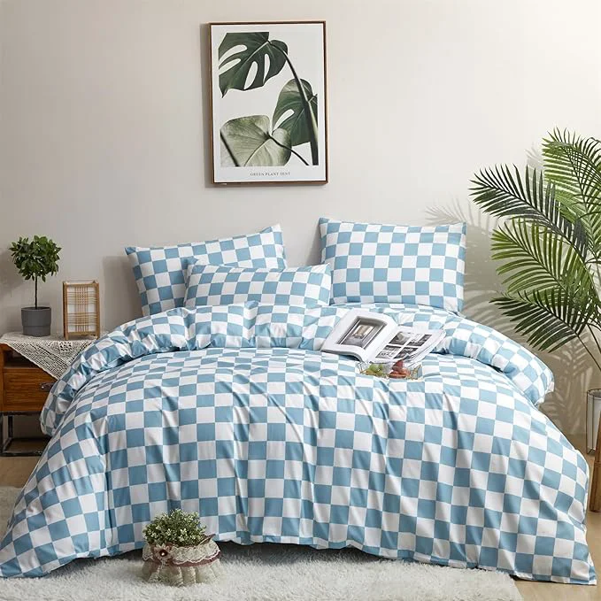 High-Grade Houseri King Comforter Set Blue Plaid 3 PCS Light Blue and White Buffalo Checkered Bedding Sets King Size Soft Grid Women Men Luxury Lightweight Aqua Blue Checkerboard Gingham Bed Quilts Blanket King Selected