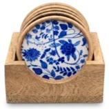 Certified House of Avana Mango Wood Coaster Set of 5 with Holder Fashionable