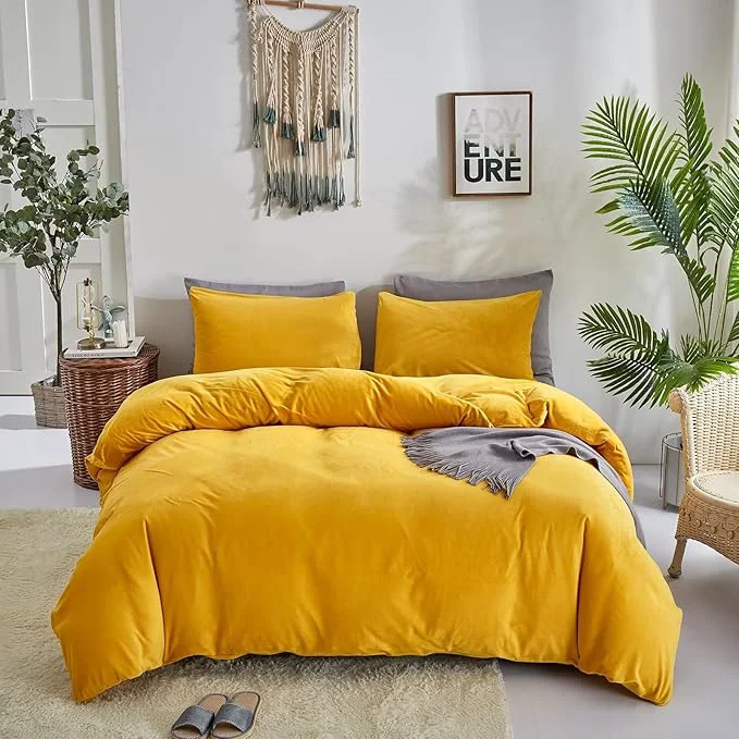 Reusable Houseri Velvet Comforter Set – Twin Girls amp Boys Fluffy Bedding – Dark Yellow Sherpa amp Mustard Fuzzy Flannel Plush Comforters Unique