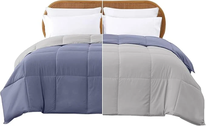 High-Grade Modern Threads Down Reversible Comforter Deep Blue Silver Queen Casual