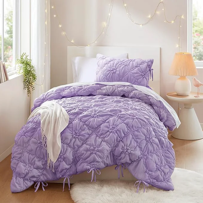 Minimalist Intelligent Design Twin Comforter Set – Purple Lily Puffy Floral Shabby Chic Boho Bedding for Girls Ultra-Soft Lightweight amp All-Season Twin Responsible