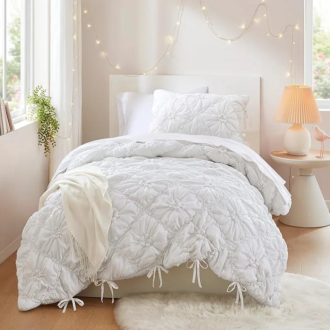 Responsible Intelligent Design Twin Comforter Set – White Lily Puffy Floral Shabby Chic Boho Bedding for Girls Ultra-Soft Lightweight amp All-Season Twin Natural