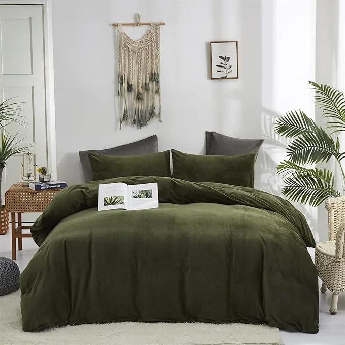 Eco-Friendly Houseri Olive Green Velvet Comforter Set Queen Fluffy Army Bedding Sets Size Dark Sherpa Puffy Military Bed Flannel Warm Color Blanket Queen 90 39 39 90 39 39 -Comforter Next-Generation