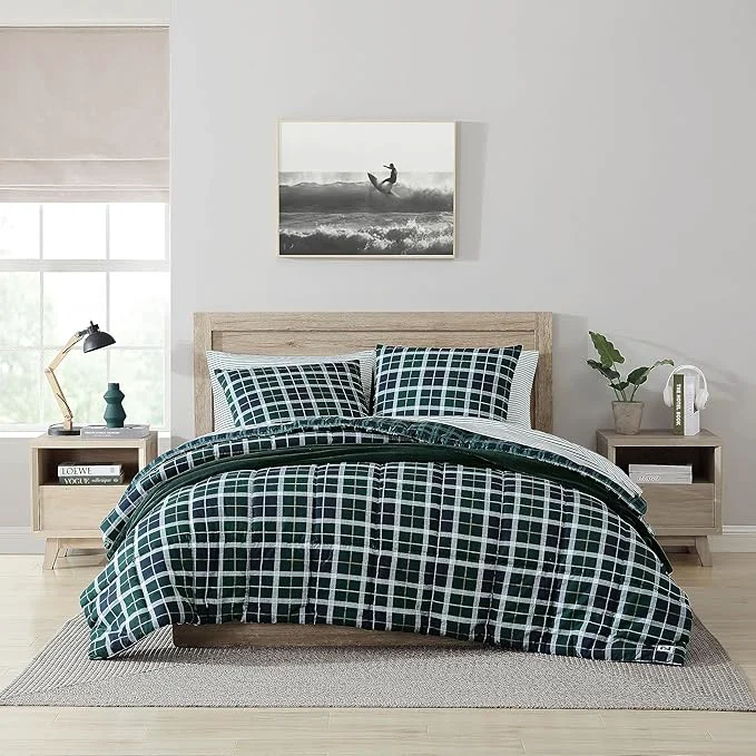 Crafted Nautica – King Comforter Set Ultra Soft Bedding with a Woven Textured Feel Medium Weight for Year Round Comfort 3 Piece Bed Set with Matching Pillowcases Northsail Plaid Navy Green