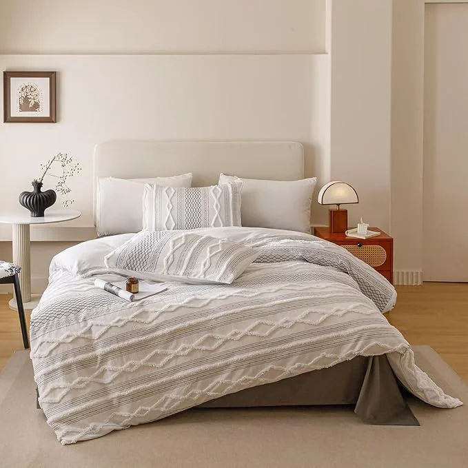 Next-Generation Houseri Tufted Black Comforter Set King Jacquard Bedding Shabby Chic Farmhouse Bed Sets King Smooth