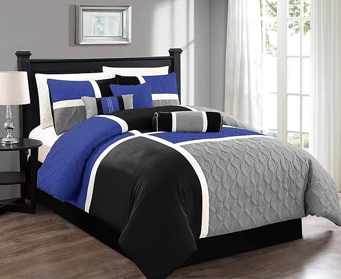 Green Chezmoi Collection Upland 7-Piece Quilted Patchwork Comforter Set Blue Black Gray Full Healthy