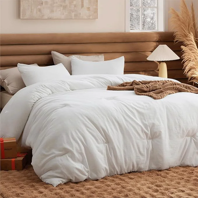 Carefully Designed Bedsure California King Comforter Set White Soft Prewashed Bedding for All Seasons 3 Pieces GentleSoft™ Bed Set 1 Lightweight Comforter 104 quot x96 quot and 2 Pillowcases 20 quot x36 quot Recyclable