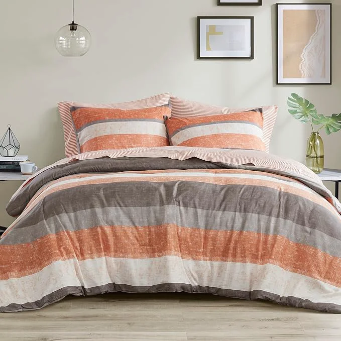 Trusted Madison Park Essentials Jaxon King Comforter Set Bed in A Bag Comforter amp Sheet Set Modern Casual Stripes Print All Seasons Soft Bedding Makeover Matching Sham King Coral Grey 7 Piece Crafted