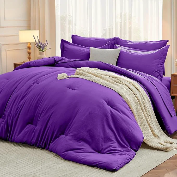 Carefully Designed MUXHOMO 7 Pieces King Comforter Set Soft Bed in a Bag King Size All Season Bedding Set with Comforter Flat Sheet Fitted Sheet Pillowcases amp Shams Purple Elite