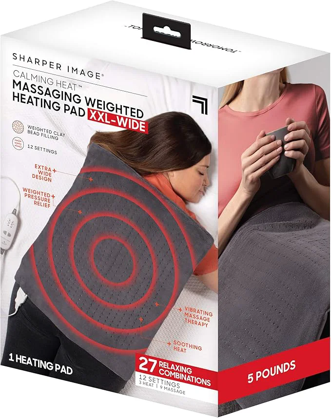 Unique Calming Heat XXL Wide Massaging Vibrations Weighted Heating Pad by Sharper First-Class